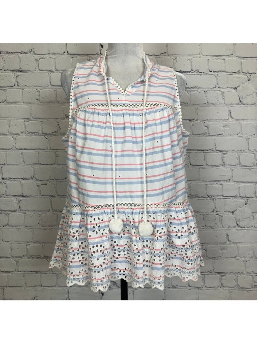 Crown & Ivy Eyelet Embroidered Striped Tunic Petite Size PL
